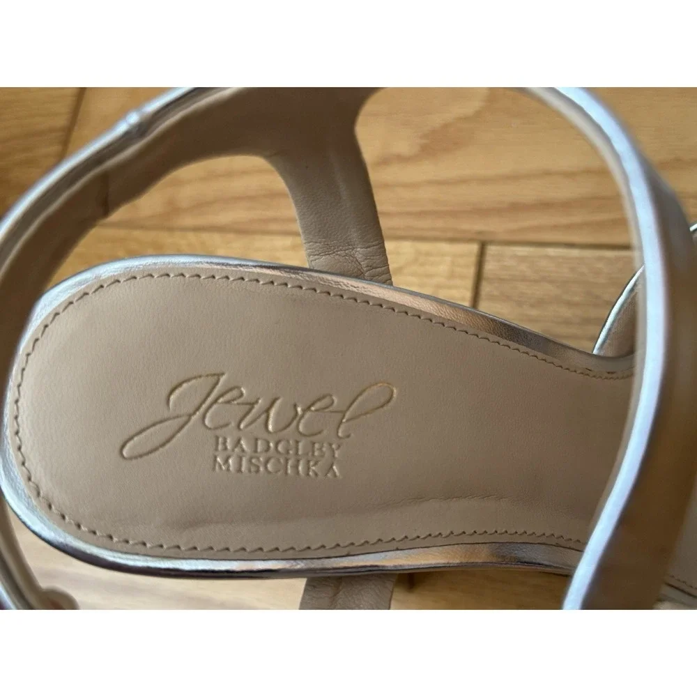 Jewel Badgley Mischka Silver Women's Sz.10 Heeled Open Toe Platform Sandal Heels